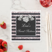 Elegant roze zwart Glitter Silver Roos Sweet 16 Servet (Insitu)