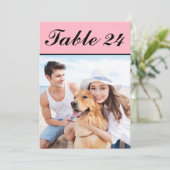 Elegant Roze Zwart Huisdier Foto Trouwtafel Nummer Kaart (Staand voorkant)