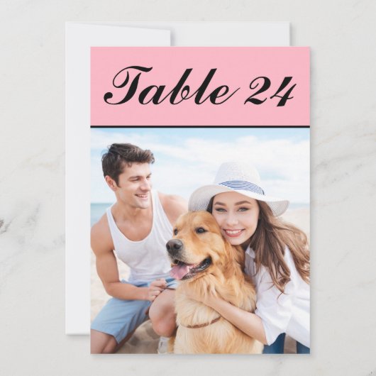 Elegant Roze Zwart Huisdier Foto Trouwtafel Nummer Kaart (Achterkant)