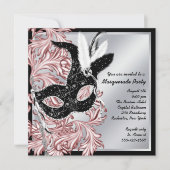 Elegant Roze Zwart Masquerade Party Kaart (Voorkant)