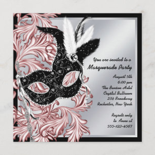 Elegant Roze Zwart Masquerade Party Kaart