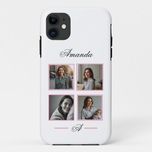Elegant Roze & Zwart Monogram Fotocollage Mam Case-Mate iPhone Case (Achterkant)