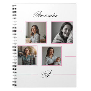 Elegant Roze & Zwart Monogram Fotocollage Mam Notitieboek