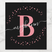 Elegant roze zwart, monogrammatisch script wijn etiket (Enkel label)