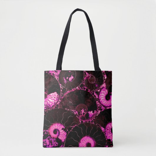 Elegant Roze zwart Nautilus fossiel shell patroon Tote Bag (Voorkant)