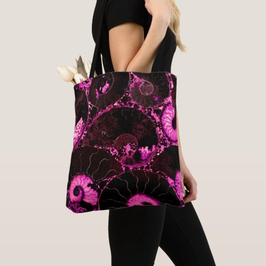Elegant Roze zwart Nautilus fossiel shell patroon Tote Bag (Dichtbij)