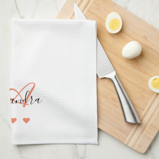 Elegant Roze Zwart Script Naam Monogram Theedoek (Quarter Fold)