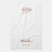 Elegant Roze Zwart Script Naam Monogram Theedoek (Verticaal)