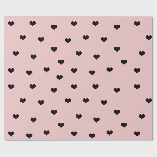 Elegant roze zwart Valentijnsdag hartpatroon Cadeaupapier (Vlak)