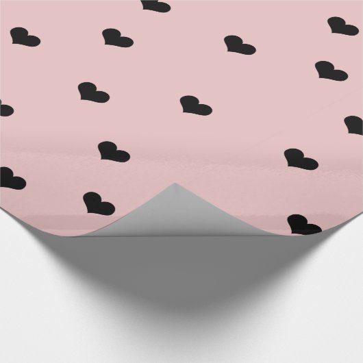 Elegant roze zwart Valentijnsdag hartpatroon Cadeaupapier (Hoek)