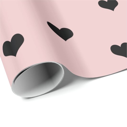 Elegant roze zwart Valentijnsdag hartpatroon Cadeaupapier (Rol Hoek)