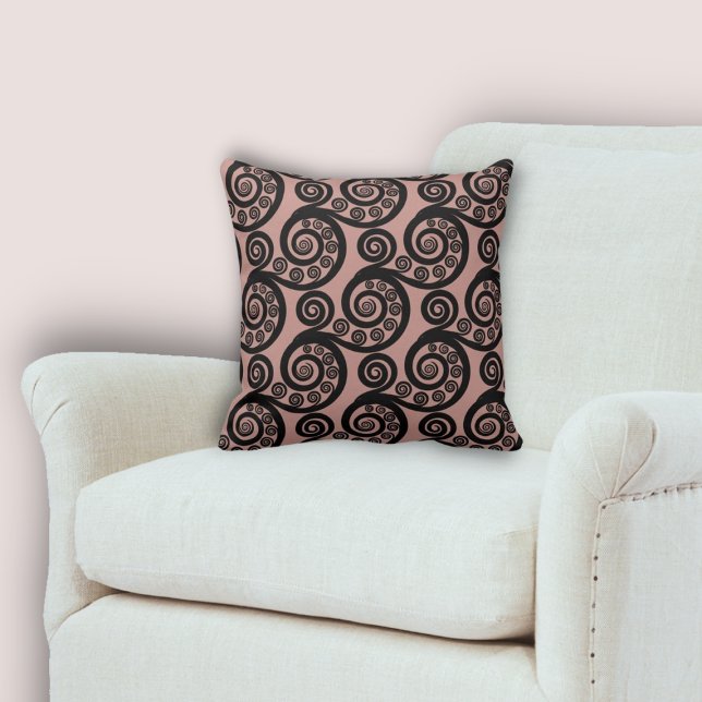 Elegant Roze & Zwart Varen Frond Krullen Patroon Kussen (Elegant Pink & Black Fern Frond Curls Pattern Throw Pillow, Living & Home)