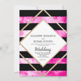 Elegant roze zwart-wit en kopergouden bruiloft kaart