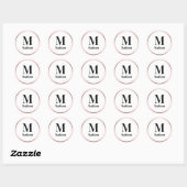 Elegant Roze Zwart-Wit Monogram met Naam Ronde Sticker (Vel)
