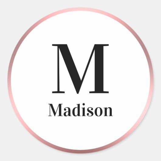 Elegant Roze Zwart-Wit Monogram met Naam Ronde Sticker (Voorkant)