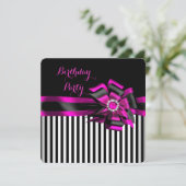Elegant roze zwarte boeg gestreept op Birthday par Kaart (Staand voorkant)