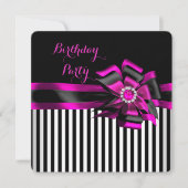Elegant roze zwarte boeg gestreept op Birthday par Kaart (Voorkant)
