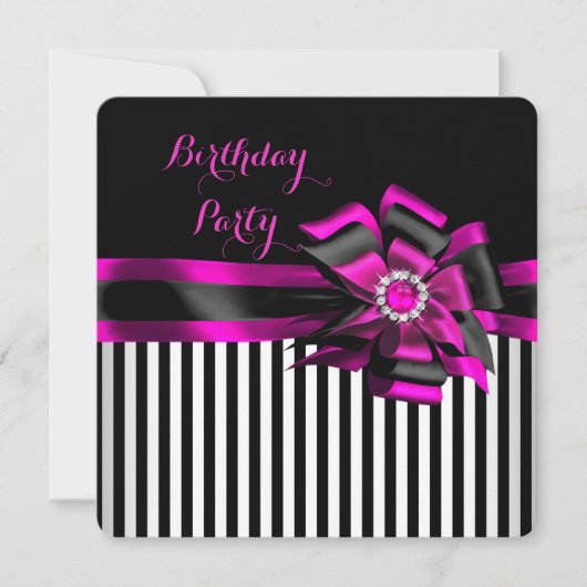 Elegant roze zwarte boeg gestreept op Birthday par Kaart (Voorkant)