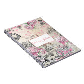 Elegant roze zwarte florakollage Eiffeltoren Notitieboek (Rechterzijde)