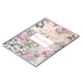 Elegant roze zwarte florakollage Eiffeltoren Notitieboek (Linkerzijde)