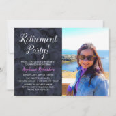 Elegant Roze Zwarte Foto Pensionering Kaart (Voorkant)