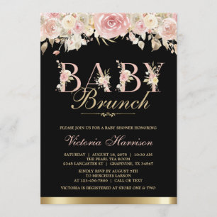 Elegant roze zwarte goudmijn Baby shower Brunch Kaart