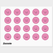 Elegant roze zwarte winkelnaam & nummer ronde sticker (Vel)