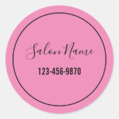 Elegant roze zwarte winkelnaam & nummer ronde sticker (Voorkant)