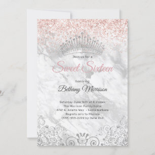 Elegant roze zweet Sixteen Tiara Glitter Party Kaart