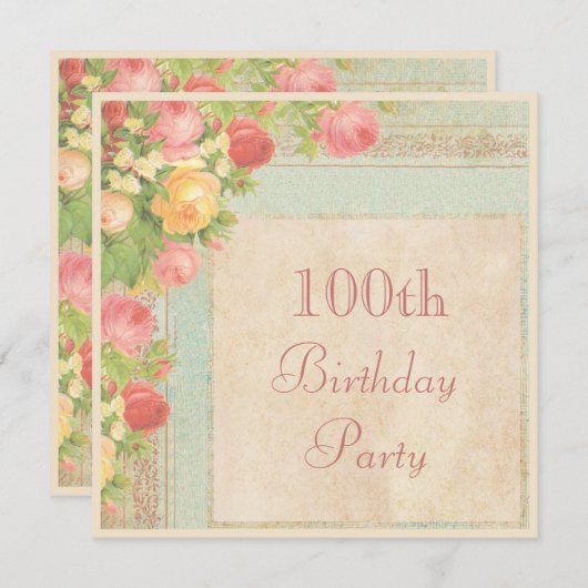 Elegant  Rozen 100e verjaardag Kaart (Voorkant / Achterkant)