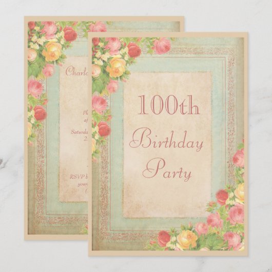 Elegant  Rozen 100e verjaardag Kaart (Voorkant / Achterkant)