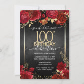 Elegant Rozen 100th Birthday Invitation Kaart (Voorkant)