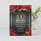Elegant Rozen 100th Birthday Invitation Kaart (Staand voorkant)
