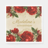 Elegant  rozen 16e verjaardag servet (Voorkant)