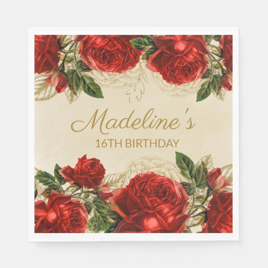 Elegant rozen 16e verjaardag servet (Voorkant)