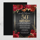 Elegant Rozen 50e uitnodiging op de verjaardag van (Voorkant / Achterkant)