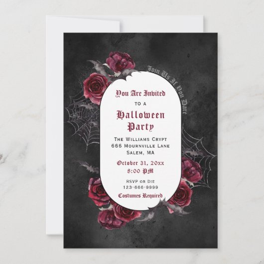 Elegant Rozen Bats Halloween Kaart (Voorkant)