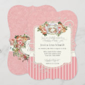 Elegant Rozen Birthday Party Tea Party Waterverf Kaart (Voorkant / Achterkant)