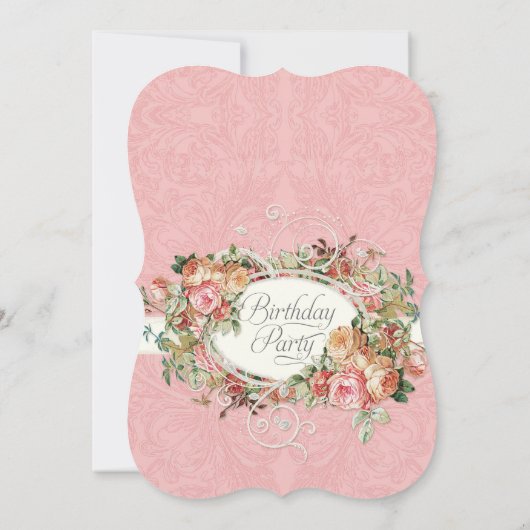 Elegant Rozen Birthday Party Tea Party Waterverf Kaart (Achterkant)