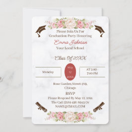 Elegant Rozen Bloemen Gepersonaliseerd Afstuderen Kaart