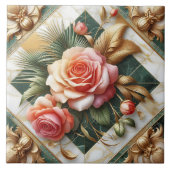 Elegant Rozen bloemontwerp met gouden accenten Tegeltje (Voorkant)