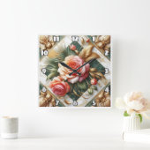 Elegant Rozen bloemontwerp met gouden accenten Vierkante Klok (Huis)
