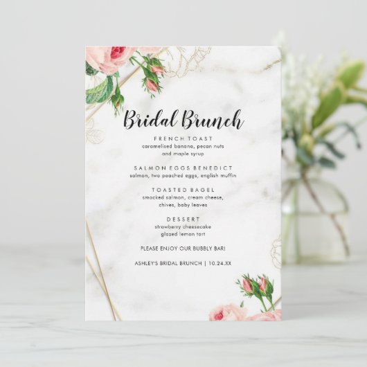 Elegant Rozen Blush Bridal Brunch Menu (Staand voorkant)