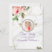 Elegant rozen Blush Marble First Communtion Kaart (Achterkant)