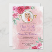 Elegant Rozen Blush Photo First Communtion Kaart (Voorkant)