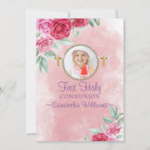 Elegant Rozen Blush Photo First Communtion Kaart (Achterkant)