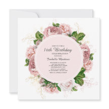 Elegant Rozen Blush Pink Floral 16th Birthday