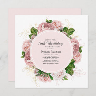 Elegant Rozen Blush Pink Floral 16th Birthday Kaart
