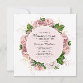 Elegant Rozen Blush Pink Floral White Quinceañera Kaart (Voorkant)