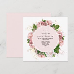 Elegant Rozen Blush Pink Floral White Wedding Kaart